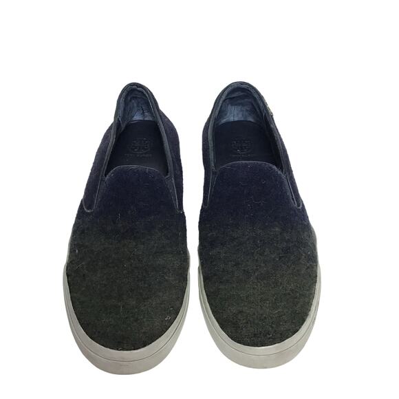 Tory Burch RUDI Stardust Ombre Slip On Sneaker Navy Blue Olive Green Wool Felt 7 - Picture 5 of 11